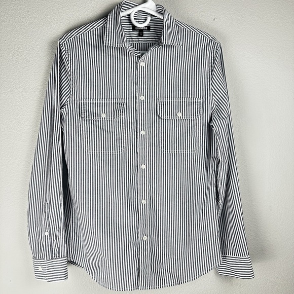 Express Tops - Express Button Down Shirt Women's XS Gray White Striped Workwear